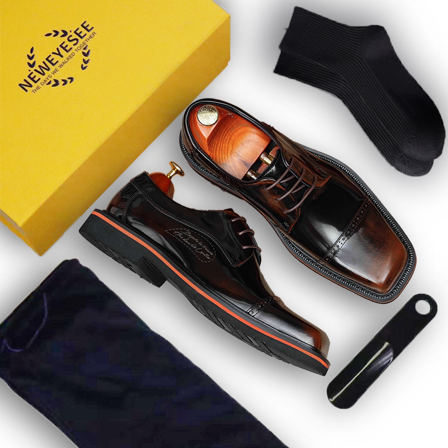 Men's Architectural Derby: Square-Toe Design & Contrast Sole Detailing