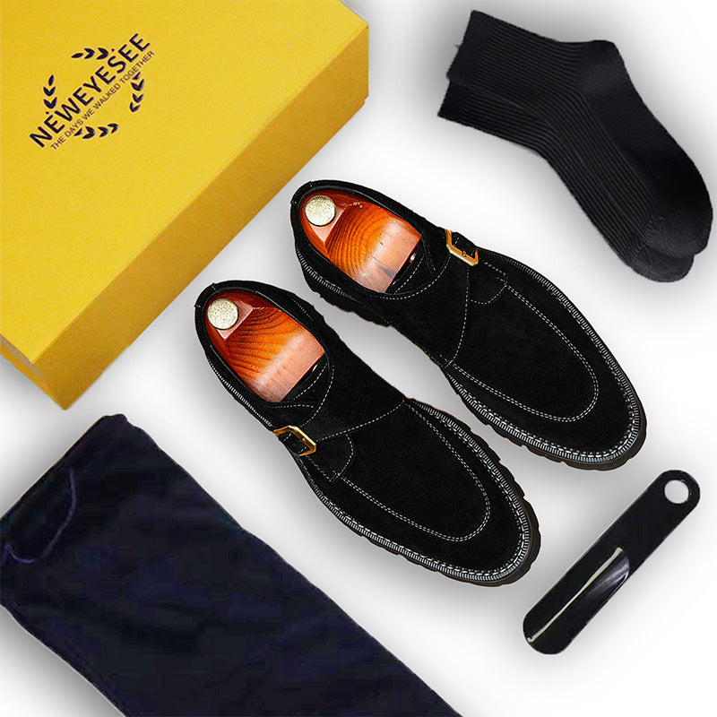 Men's Suede Monk Strap Shoes: Textured Comfort & Terrain-Adaptive Foundation