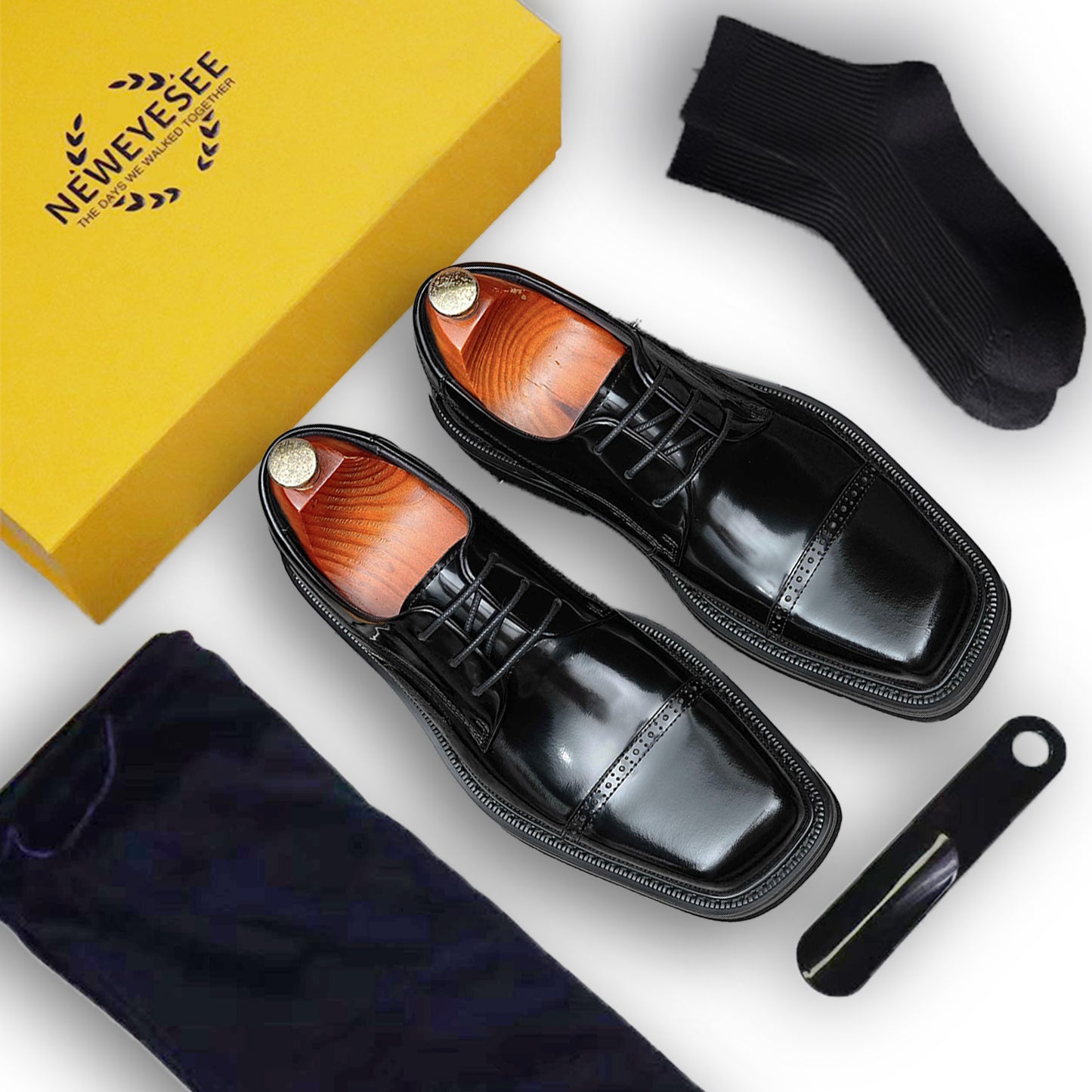 Men's Architectural Derby: Square-Toe Design & Contrast Sole Detailing
