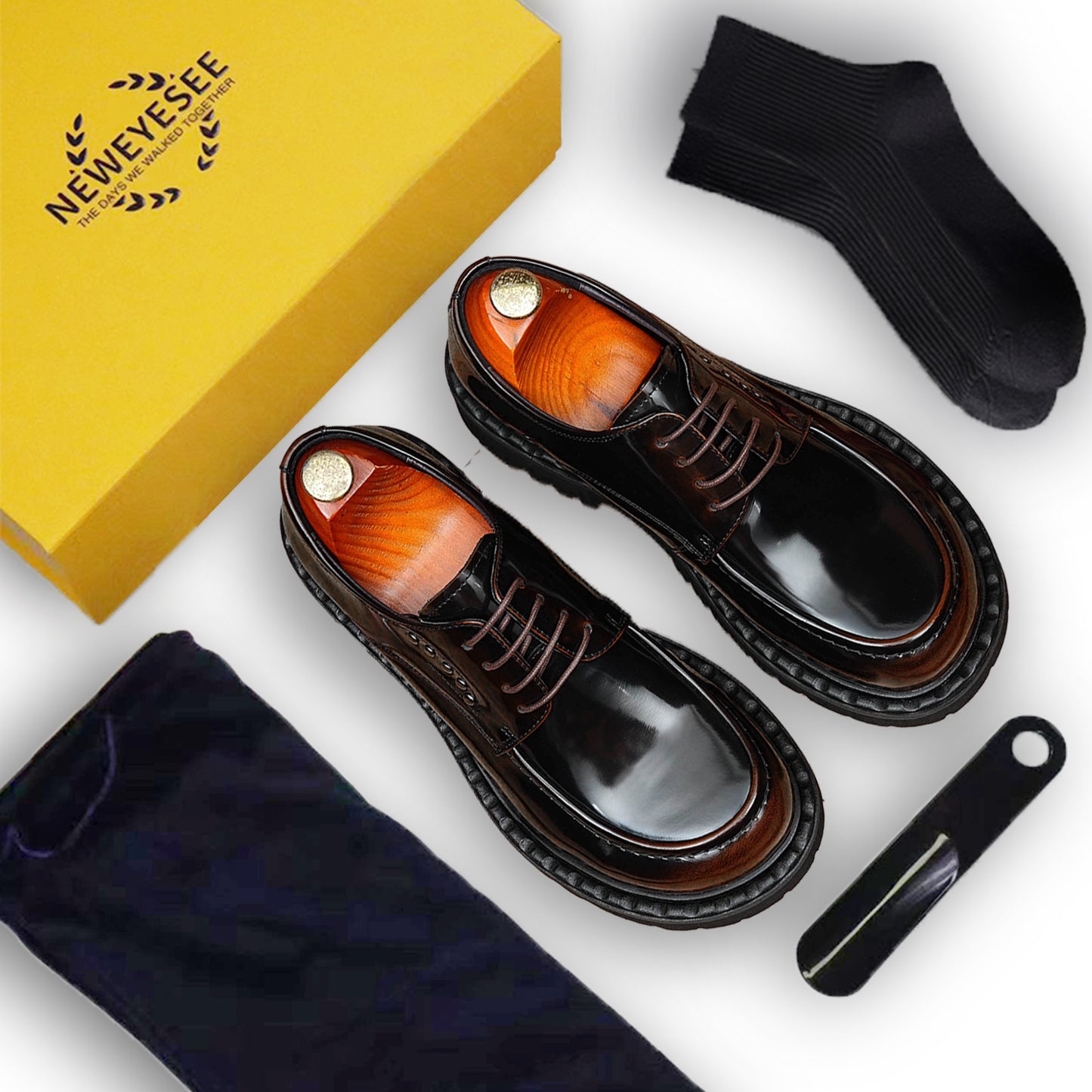 Architectural Men's Derby Shoes: Sculptural Sole & Mirror-Finish Elegance
