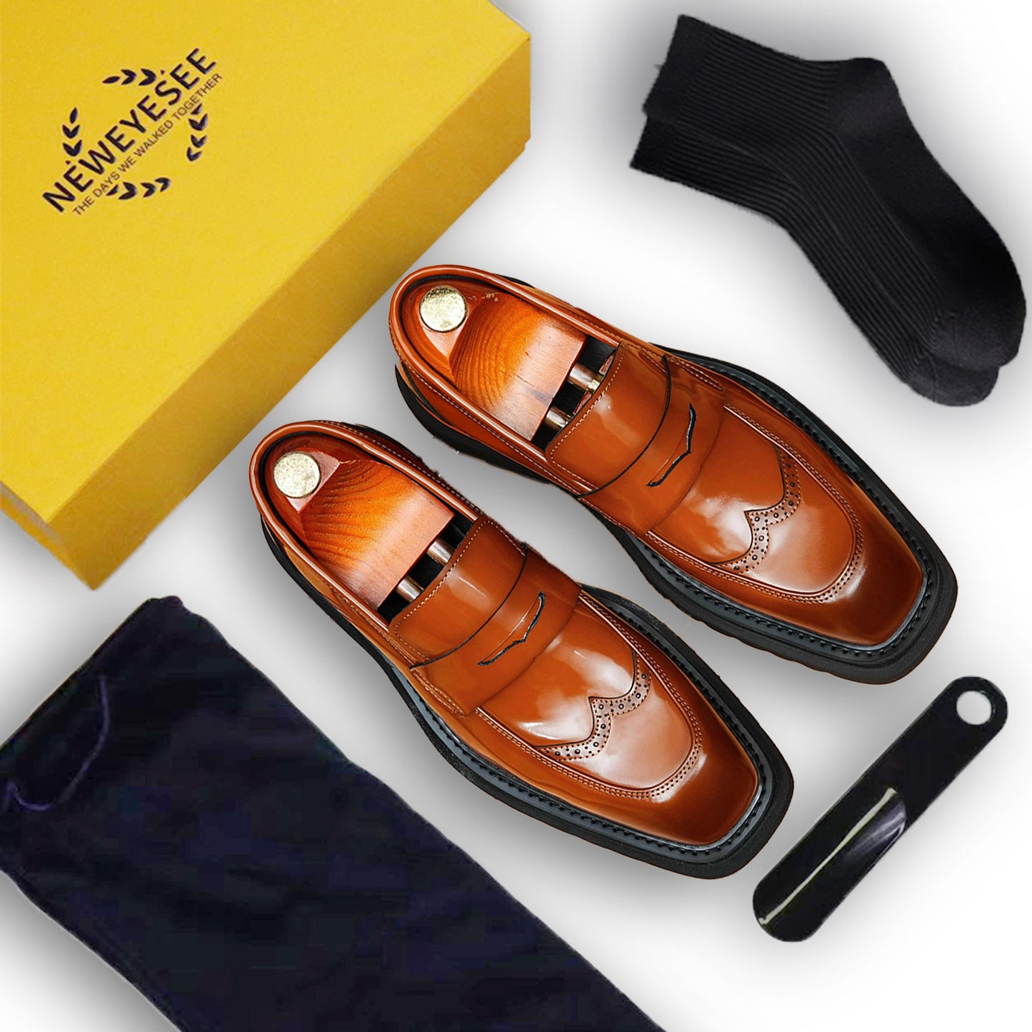Square-Toe Men's Loafers: Brogue Detailing & Refined Hardware