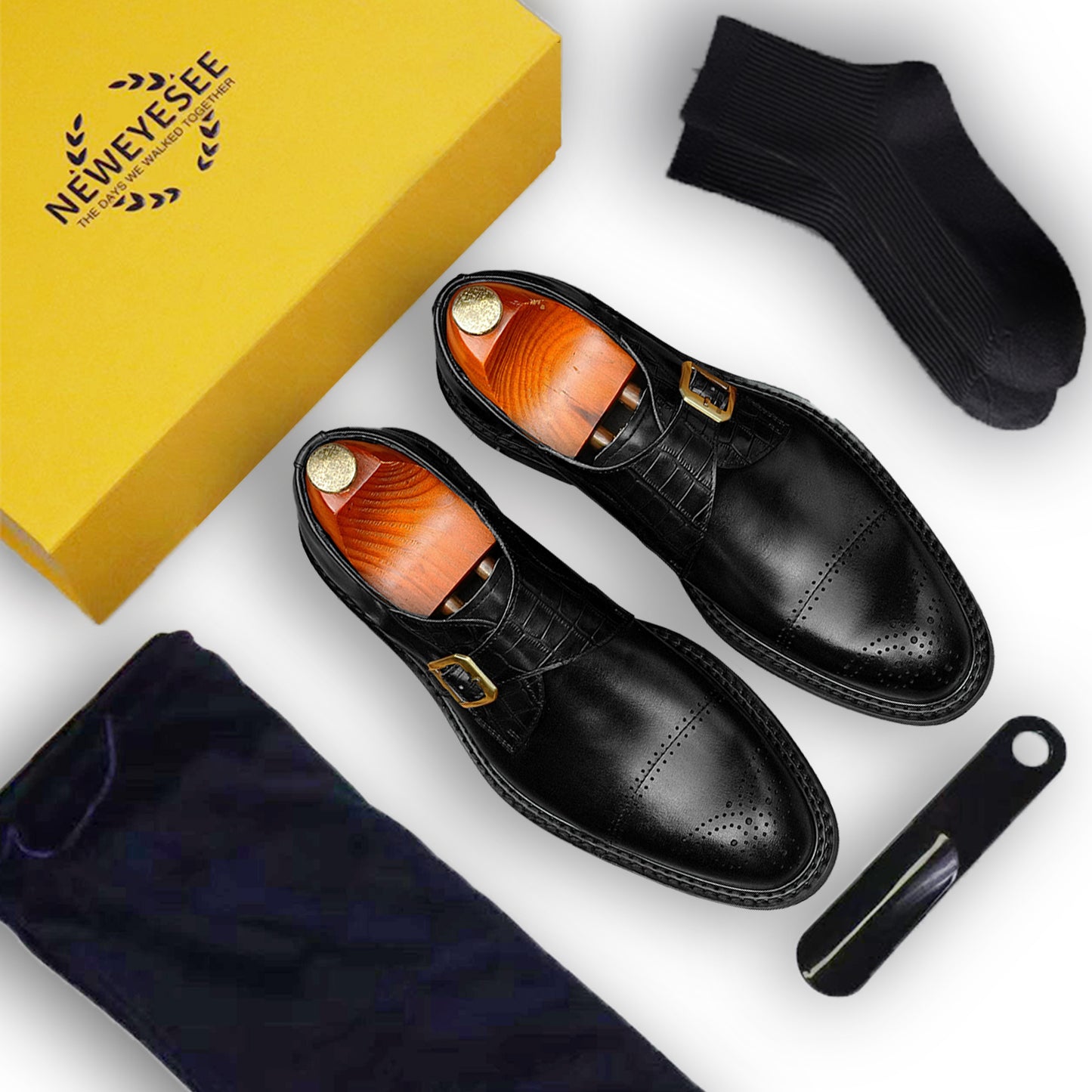 Men's Monk Straps: Intricate Toe Carving & Luxurious Texture Design