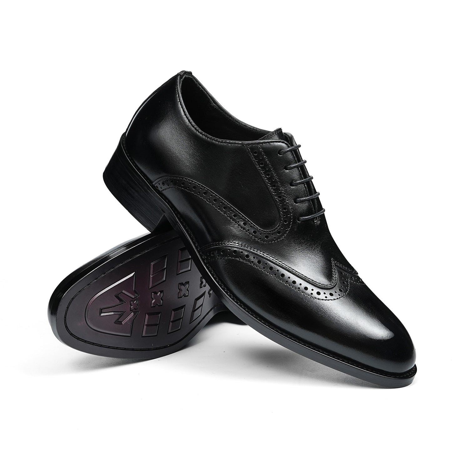 Men's Classic Wingtip Brogue Oxfords | with Glossy Finish &Sculpted Edges