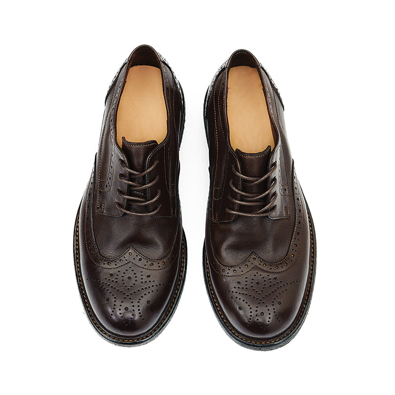 حذاء ديربي بروج للرجال – جلد حصان أصلي Goodyear Welted Retro Style عملية الغسيل