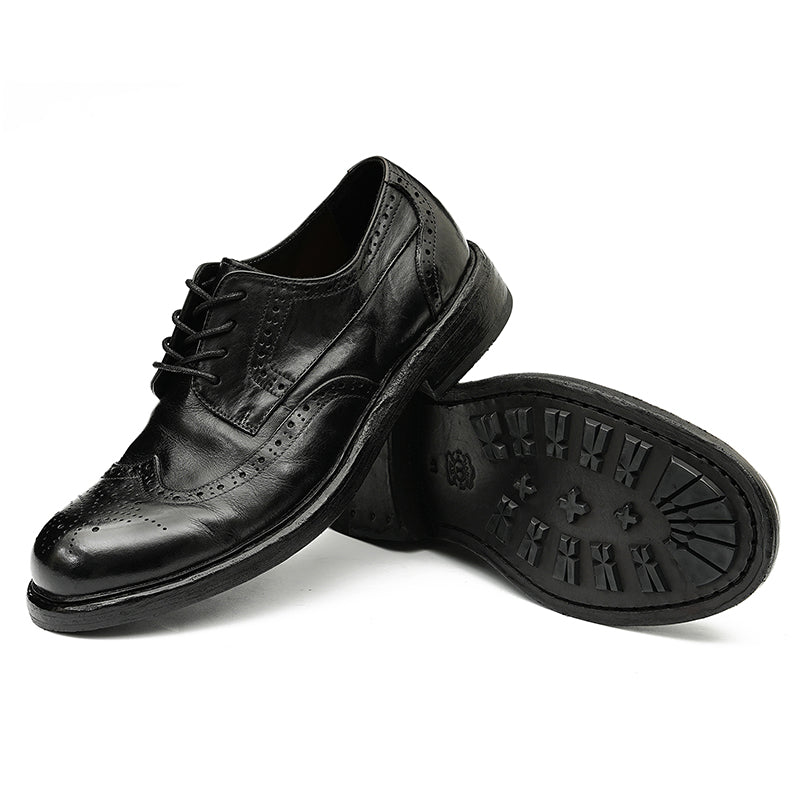 حذاء ديربي بروج للرجال – جلد حصان أصلي Goodyear Welted Retro Style عملية الغسيل