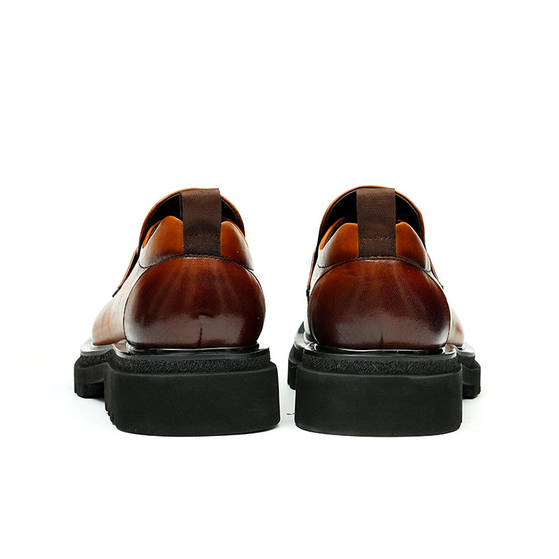 Calf Leather Loafers Shoes for Men Glossy Square Toe
