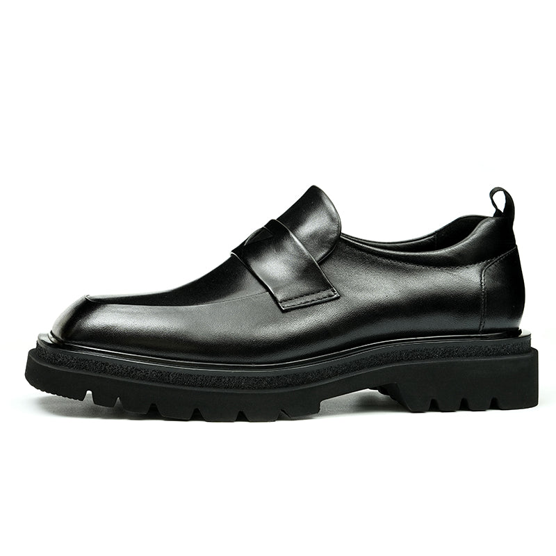 Calf Leather Loafers Shoes for Men Glossy Square Toe