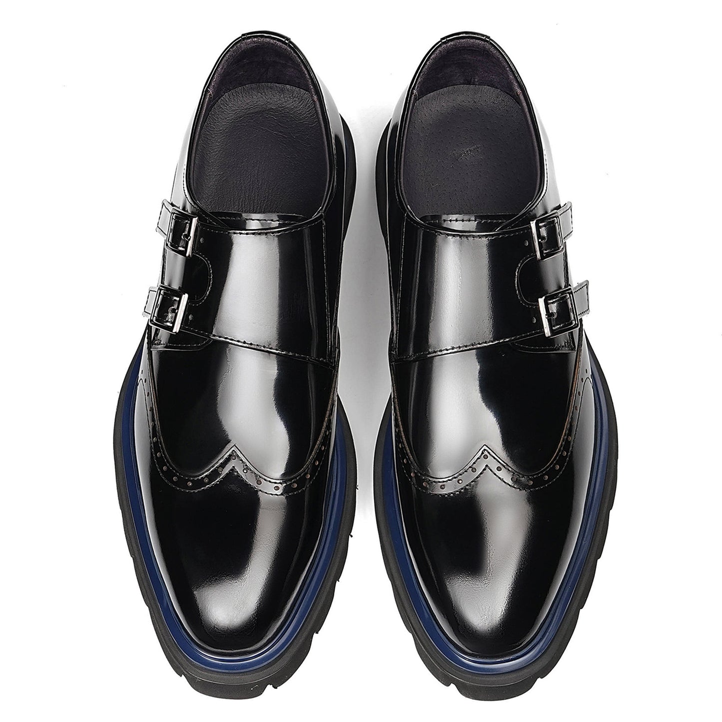 Men's Double Monk Strap Dress Shoes with Square Toe & Contrast Sole