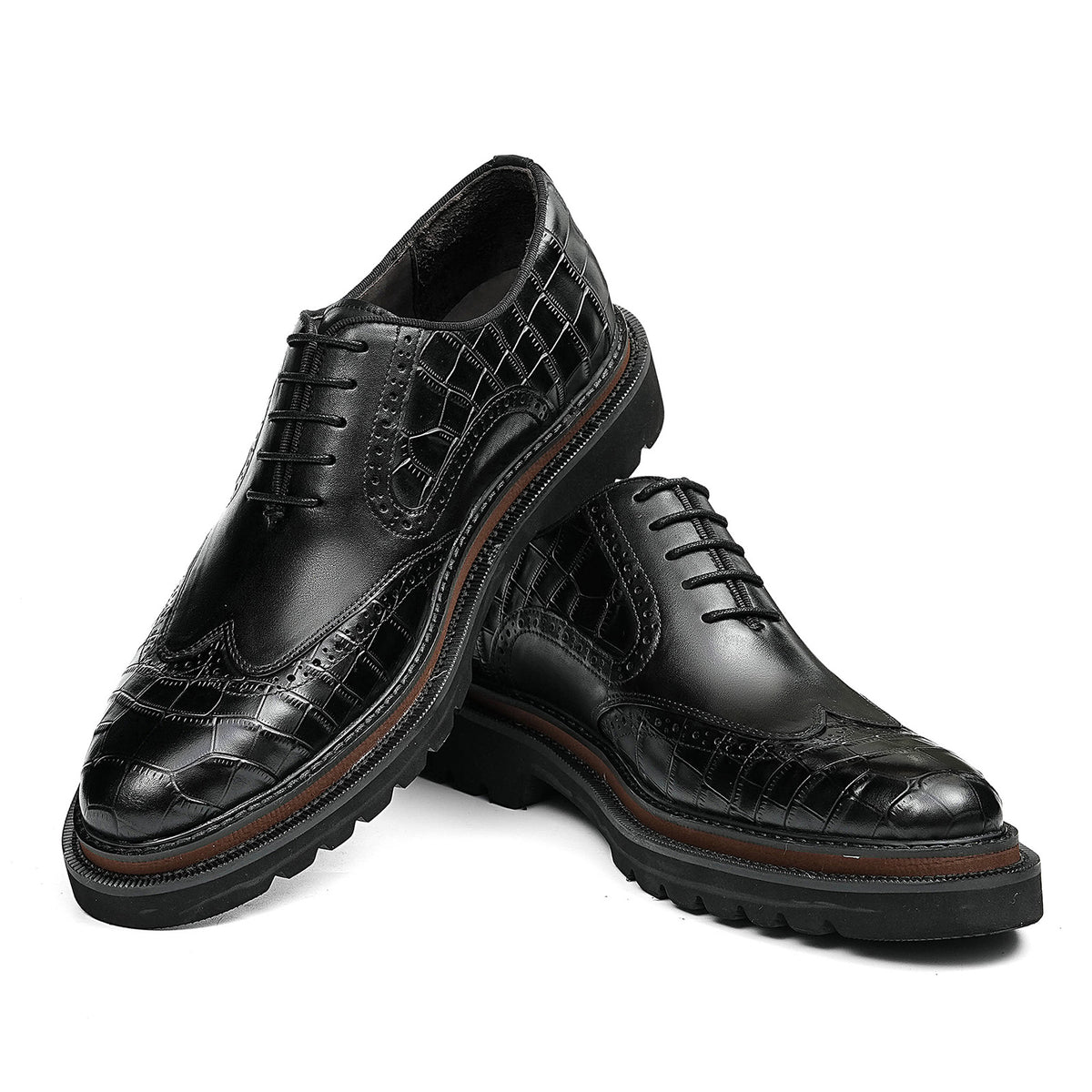 Men's Brogue Textured Wingtip Oxford Shoes | with Chunky Lugged Sole