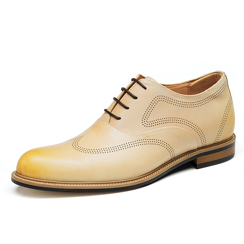 Men’s Oxford Shoes Beige Leather Vintage Style