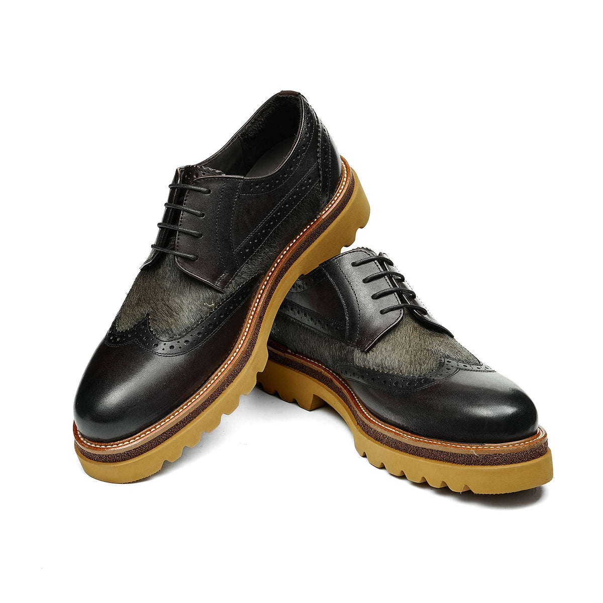 Men's Wingtip Brogue Derbies | with Textured Panel & Scalloped Lug Sole