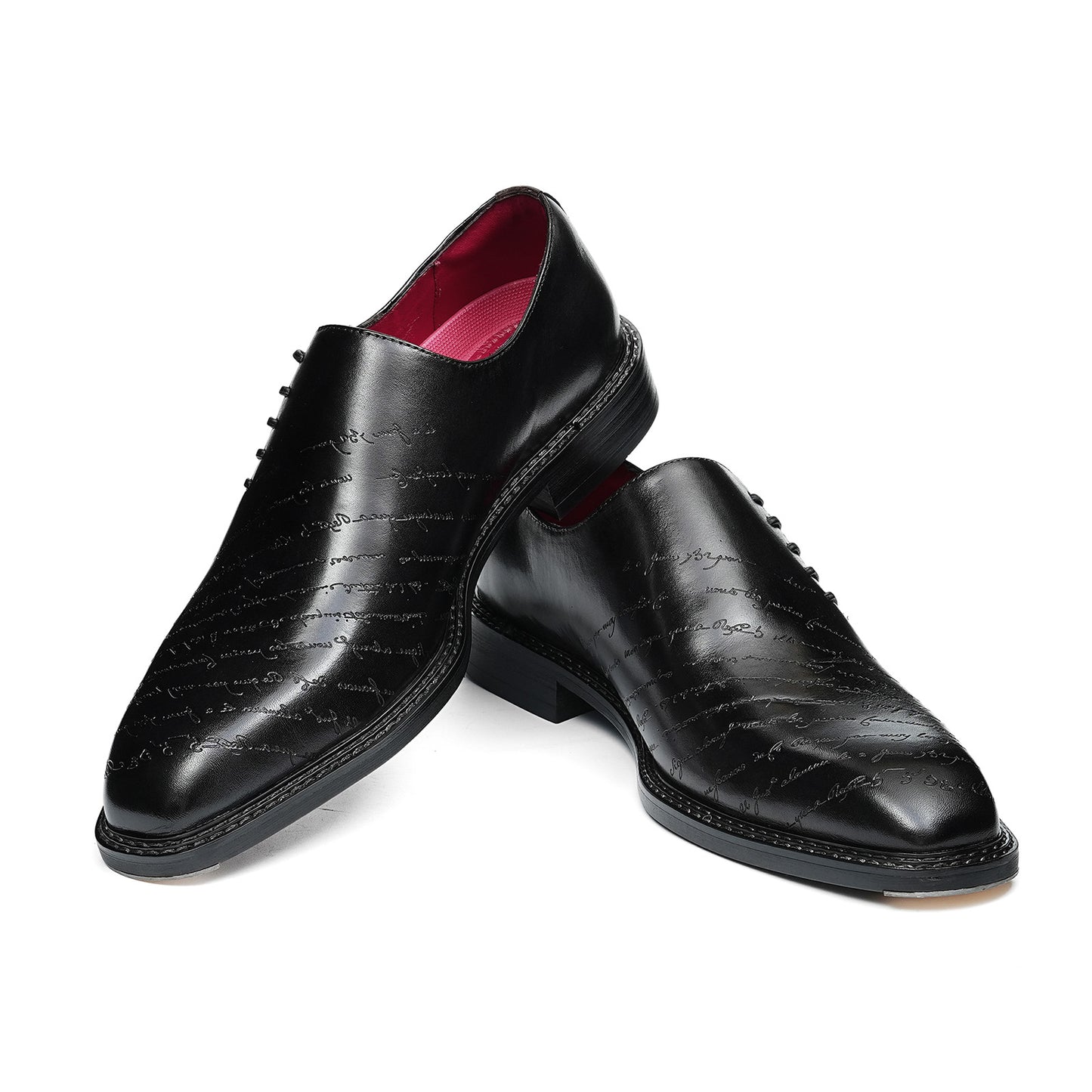 Men's Embossed Lace-Up Oxfords | with Glossy Finish & Vibrant Lining