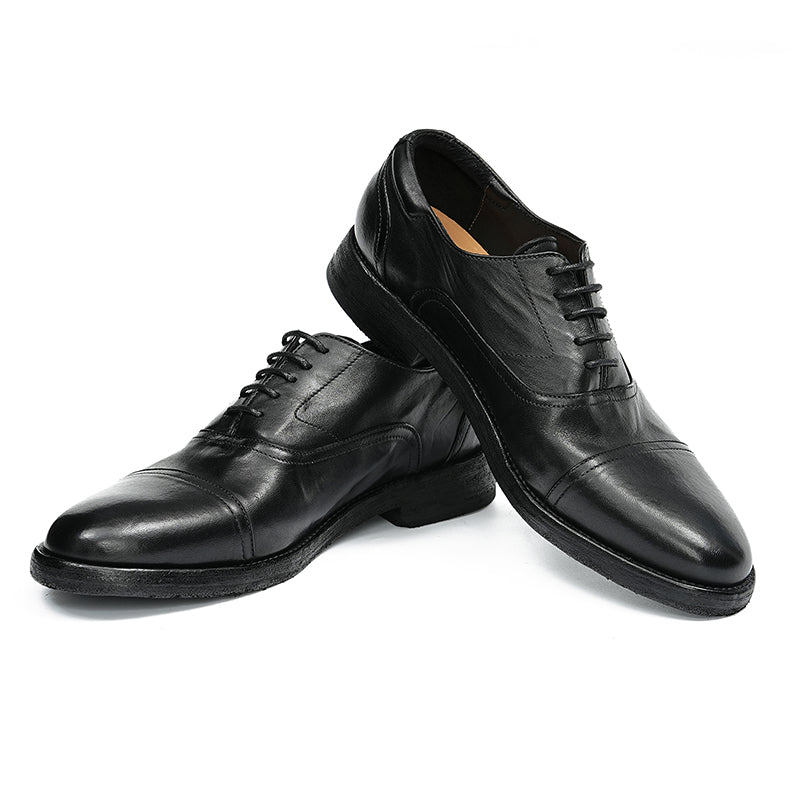 حذاء أكسفورد مصنوع يدويًا من جلد الحصان برباط للرجال من Goodyear Welted Retro Style عملية الغسيل