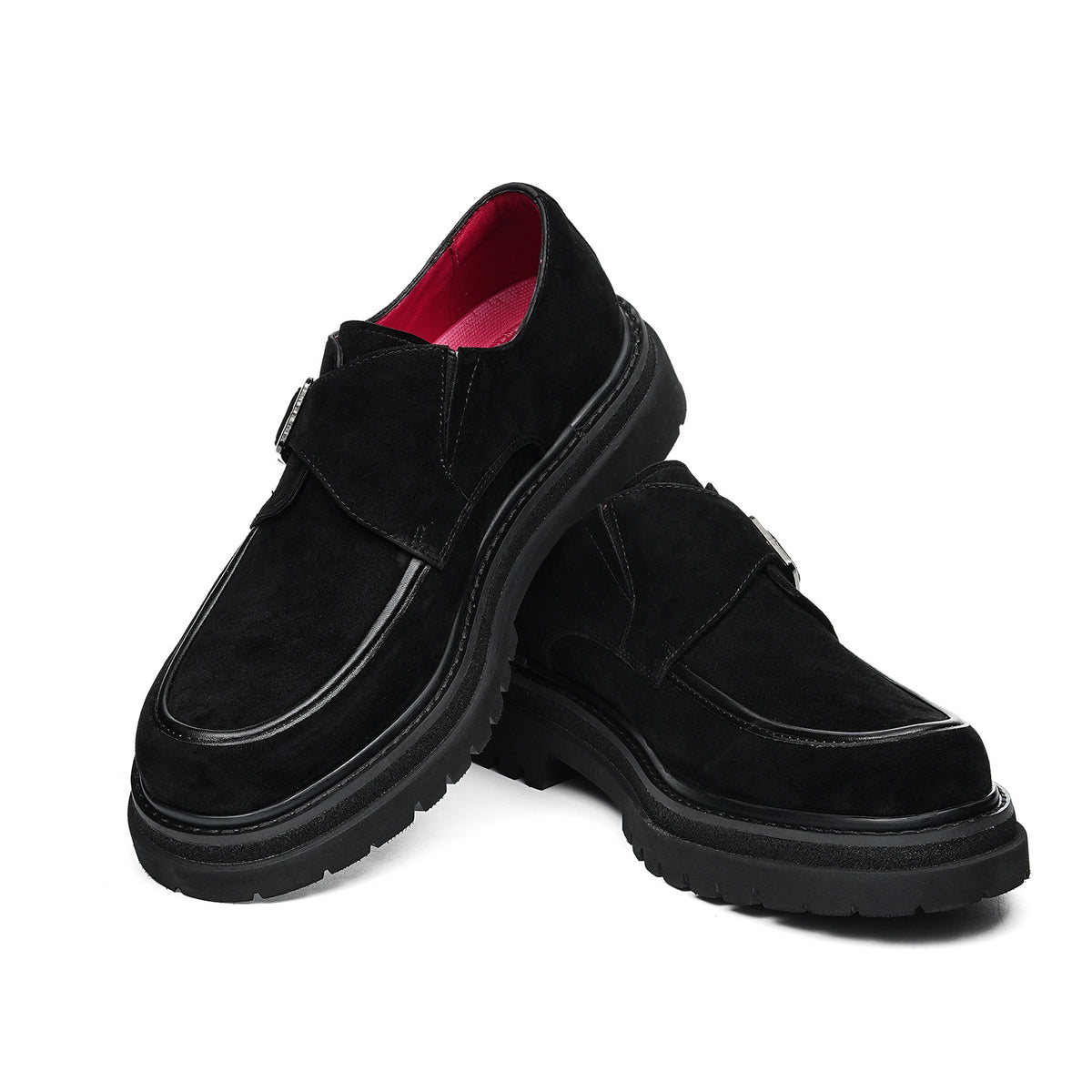 Men's Velvet Monk Strap Shoes | with Single Buckle and Chunky Lug Sole
