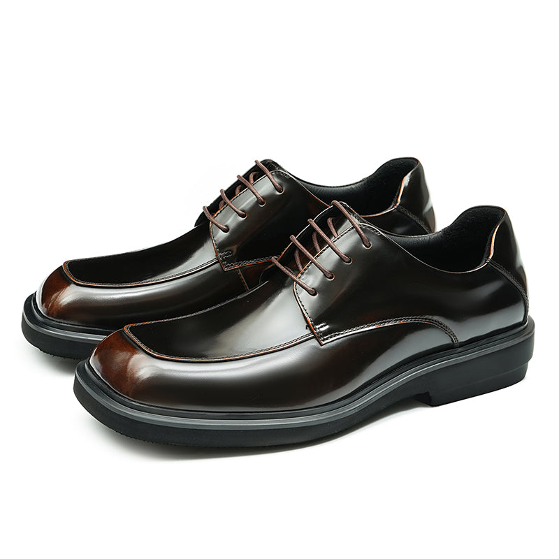 Calfskin Derby Shoes Men Leather Shoes Glossy Square Toe Brown / US 9 / UK 8 / EU 42 Calfskin Derby Shoes Men Leather Shoes Glossy Square Toe Brown / US 9 / UK 8 / EU 42