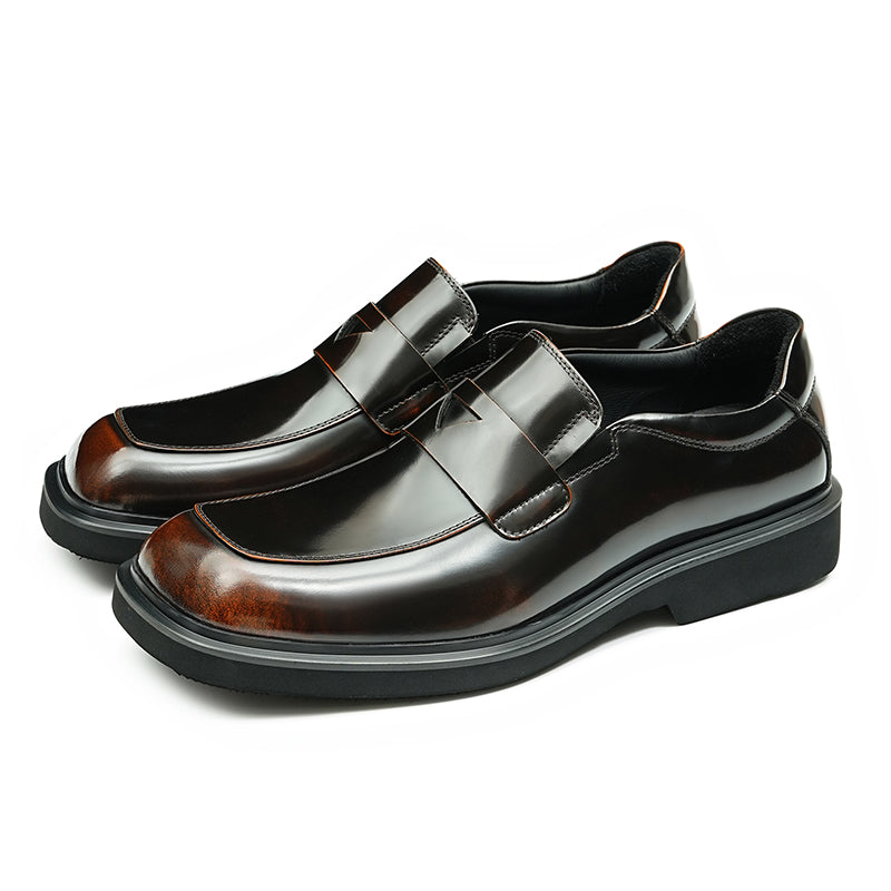 Calfskin Loafers Shoes Glossy Square Toe - Brown / US 6 / UK 5 / EU 39 Calfskin Loafers Shoes Glossy Square Toe - Brown / US 6 / UK 5 / EU 39