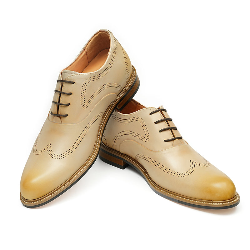 Men’s Oxford Shoes Beige Leather Vintage Style