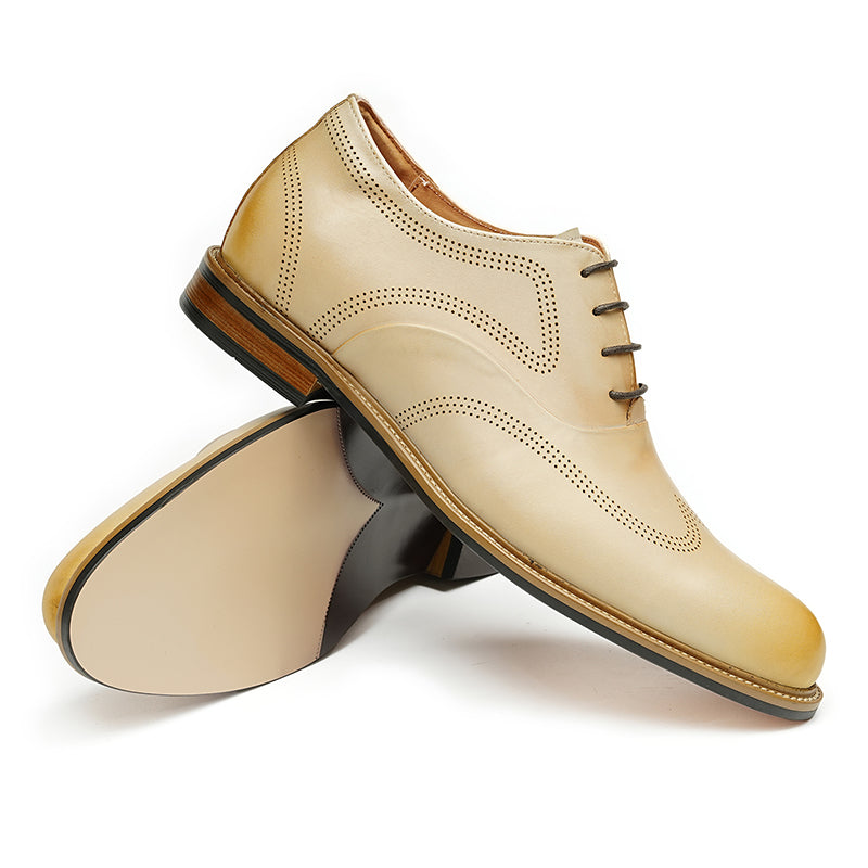 Men’s Oxford Shoes Beige Leather Vintage Style