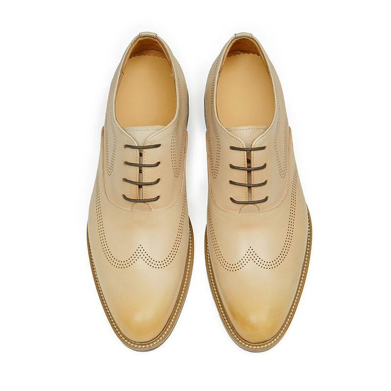 Men’s Oxford Shoes Beige Leather Vintage Style