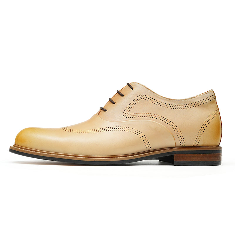 Men’s Oxford Shoes Beige Leather Vintage Style