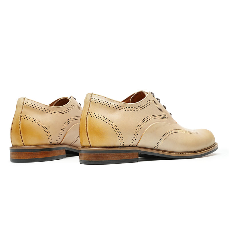 Men’s Oxford Shoes Beige Leather Vintage Style