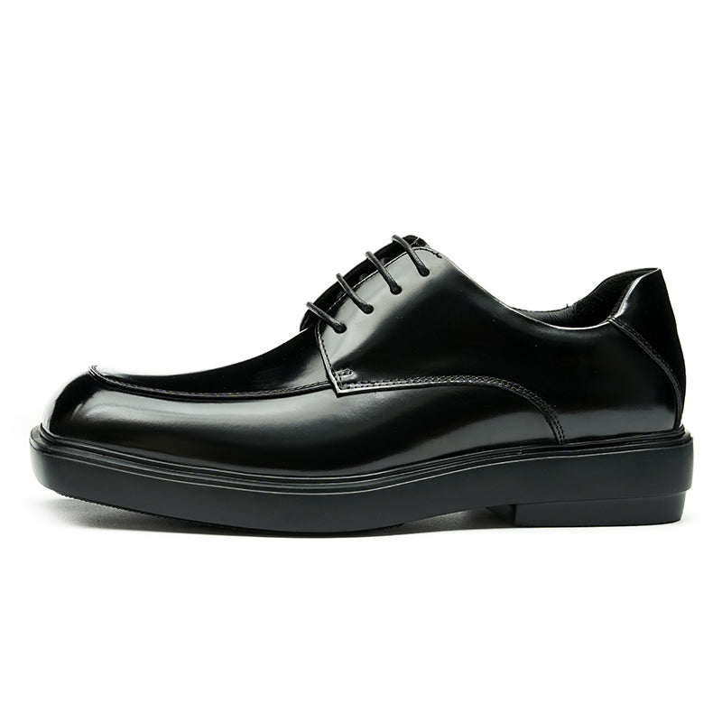 Calfskin Derby Shoes Men Leather Shoes Glossy Square Toe