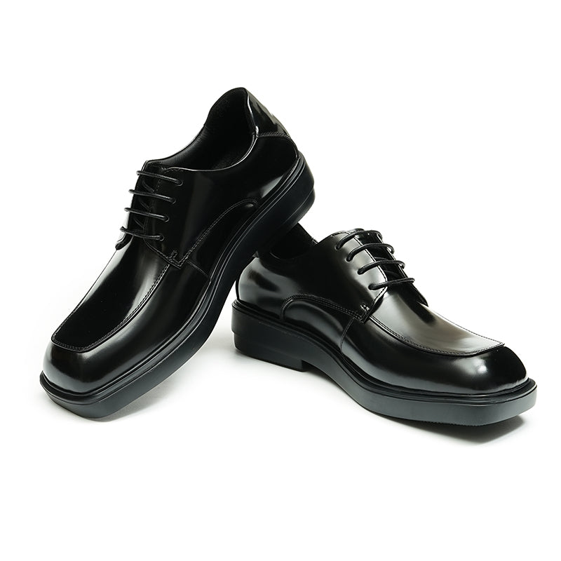 Calfskin Derby Shoes Men Leather Shoes Glossy Square Toe