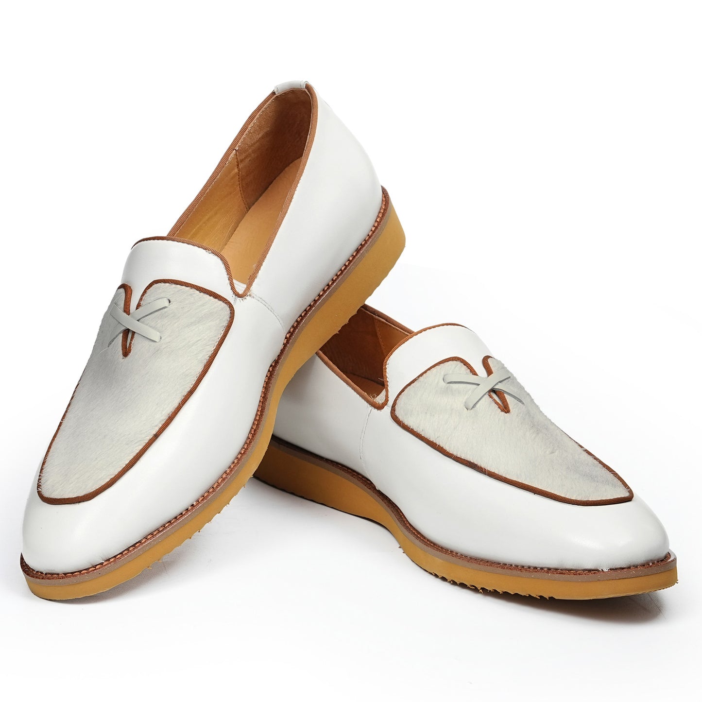 Men's Contrast Texture Loafers with Modern Cross-Strap Detail
