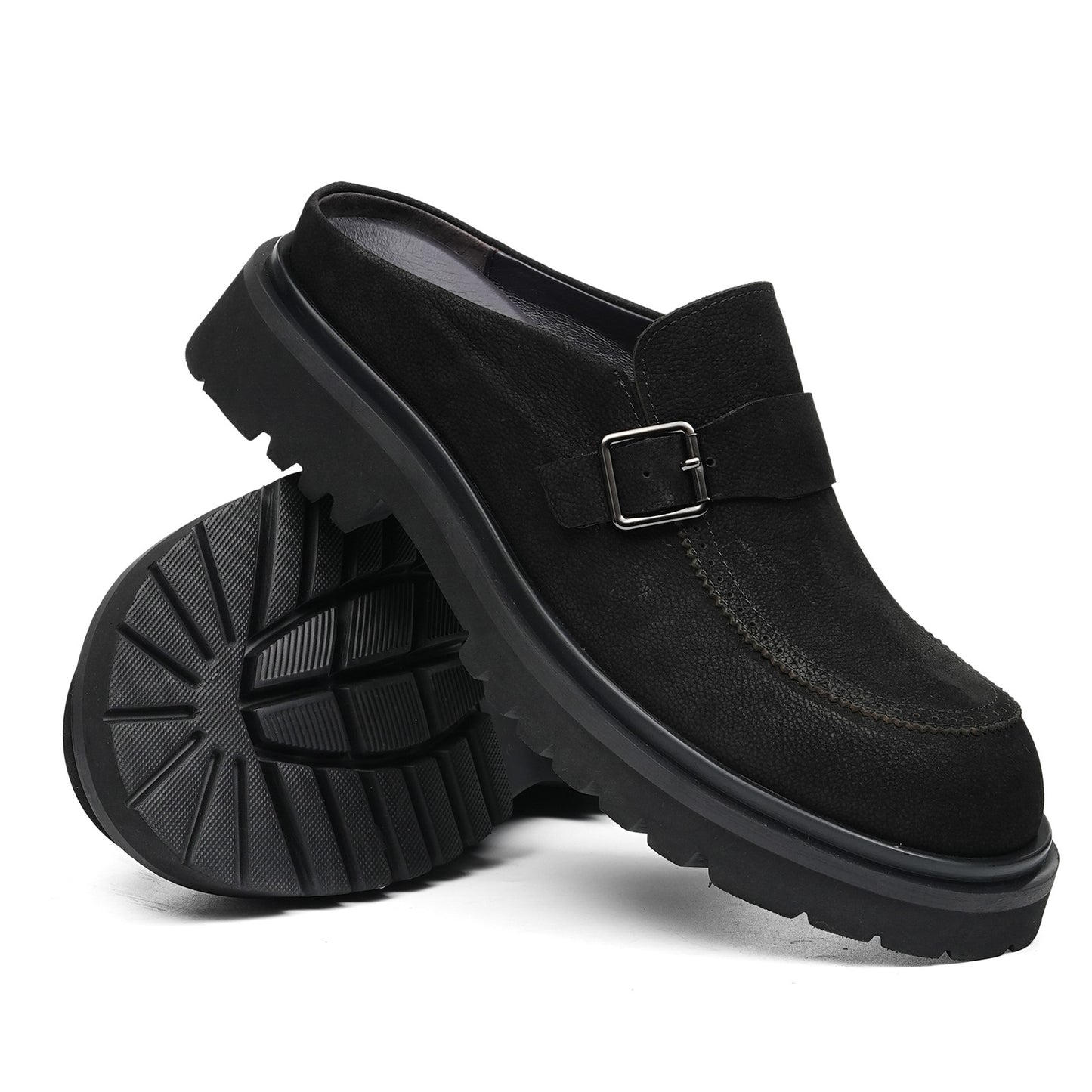 Men's Mule: Gradient Toe Buckle Detail & Chunky Sole