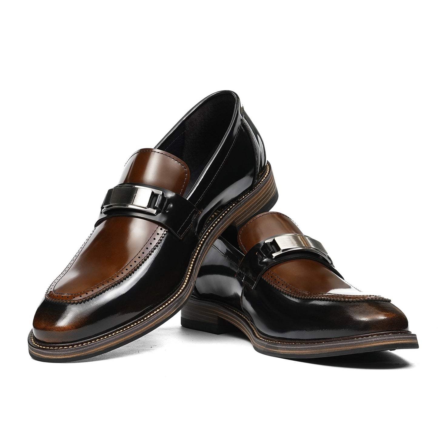 Men's Penny Loafers | Polished Buckle & Classic Moc-Toe Design Two-Tone Leather