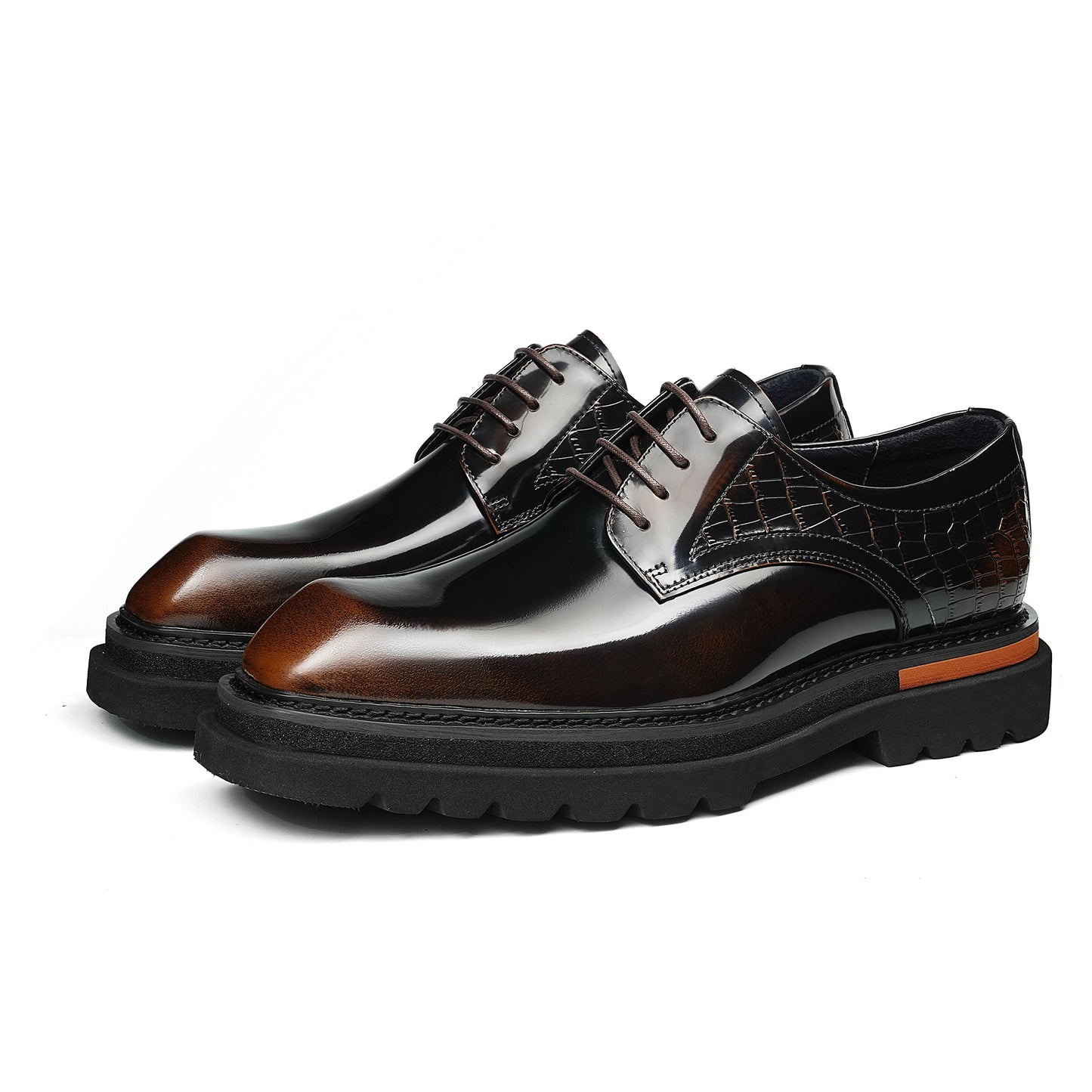 Architectural Derby Shoes: Sculptural Square-Toe & Contrast Trim Detailing