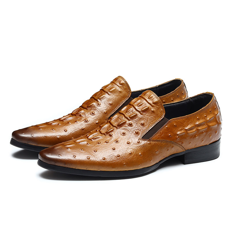 Men’s Ostrich-Patterned Leather Loafers