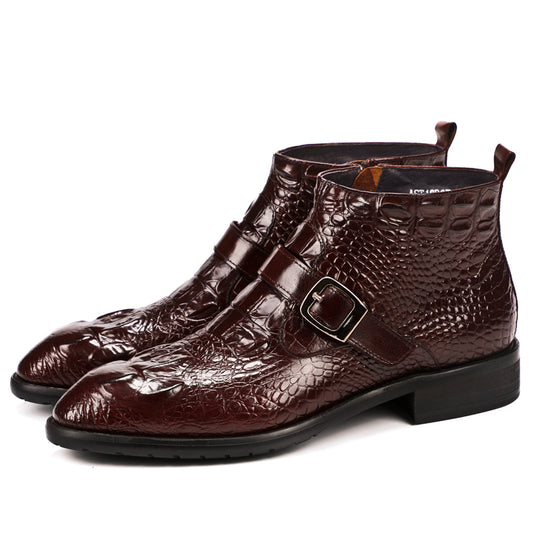 Men's Crocodile-Embossed Leather Dress Boots