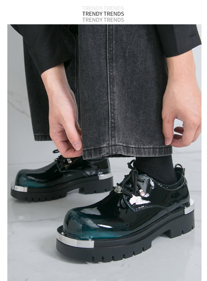 Men's  Glossy Derby Shoes | with Metal Toe Cap & Chunky Lug Sole