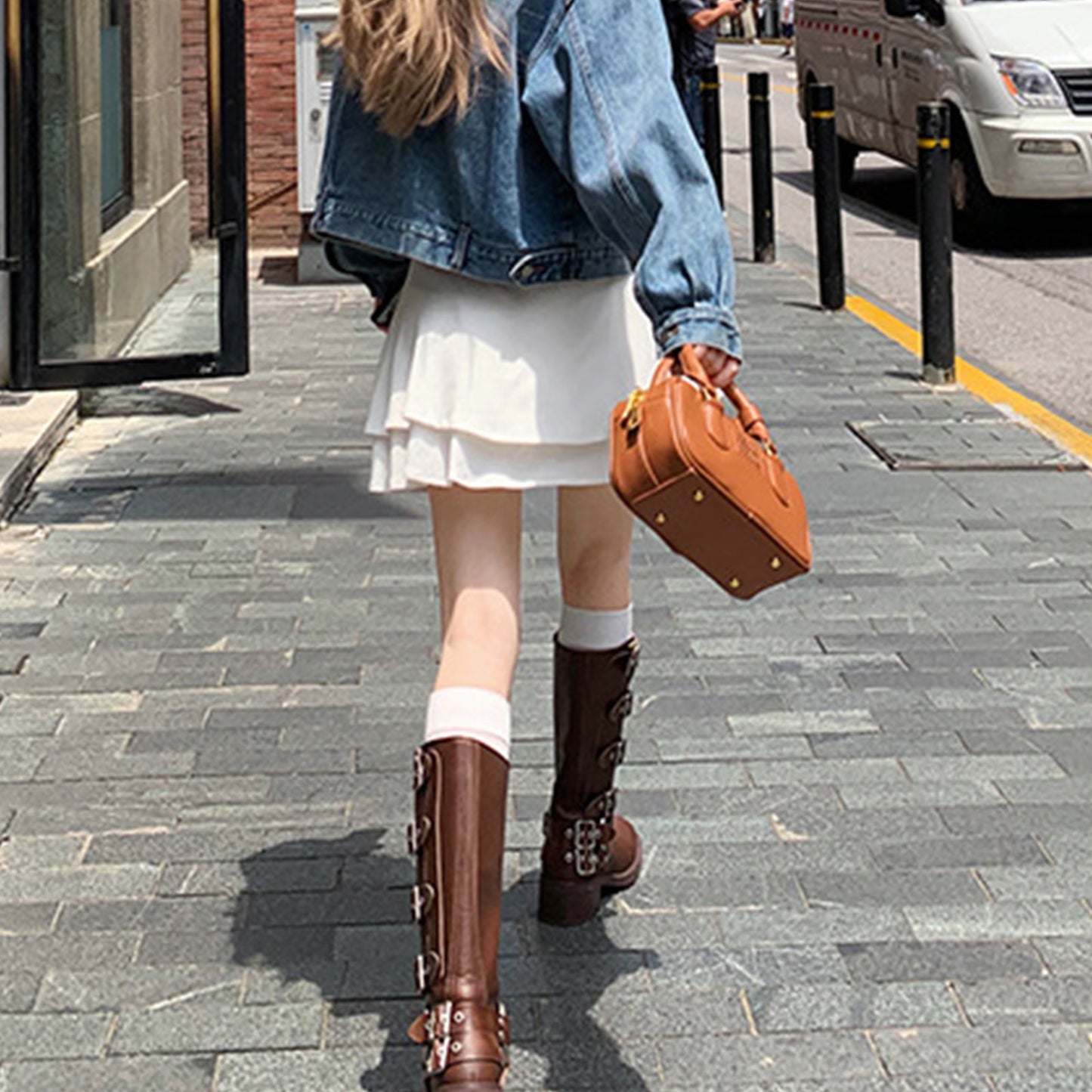 Women's Knee-High Boots with Edgy Metal Buckle Detail & Chunky Heel