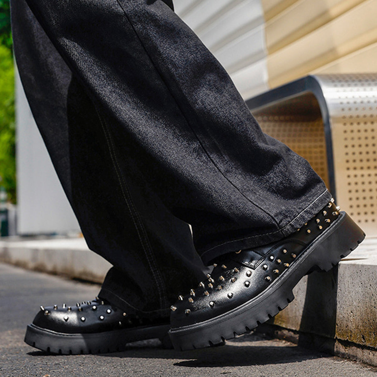 Men's Heavy-Duty Studded Derby Shoes | with Chunky Platform Sole