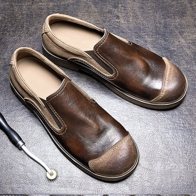 Calf Leather Loafers Shoe for Men Patchwork Toe Slip-on Shoe