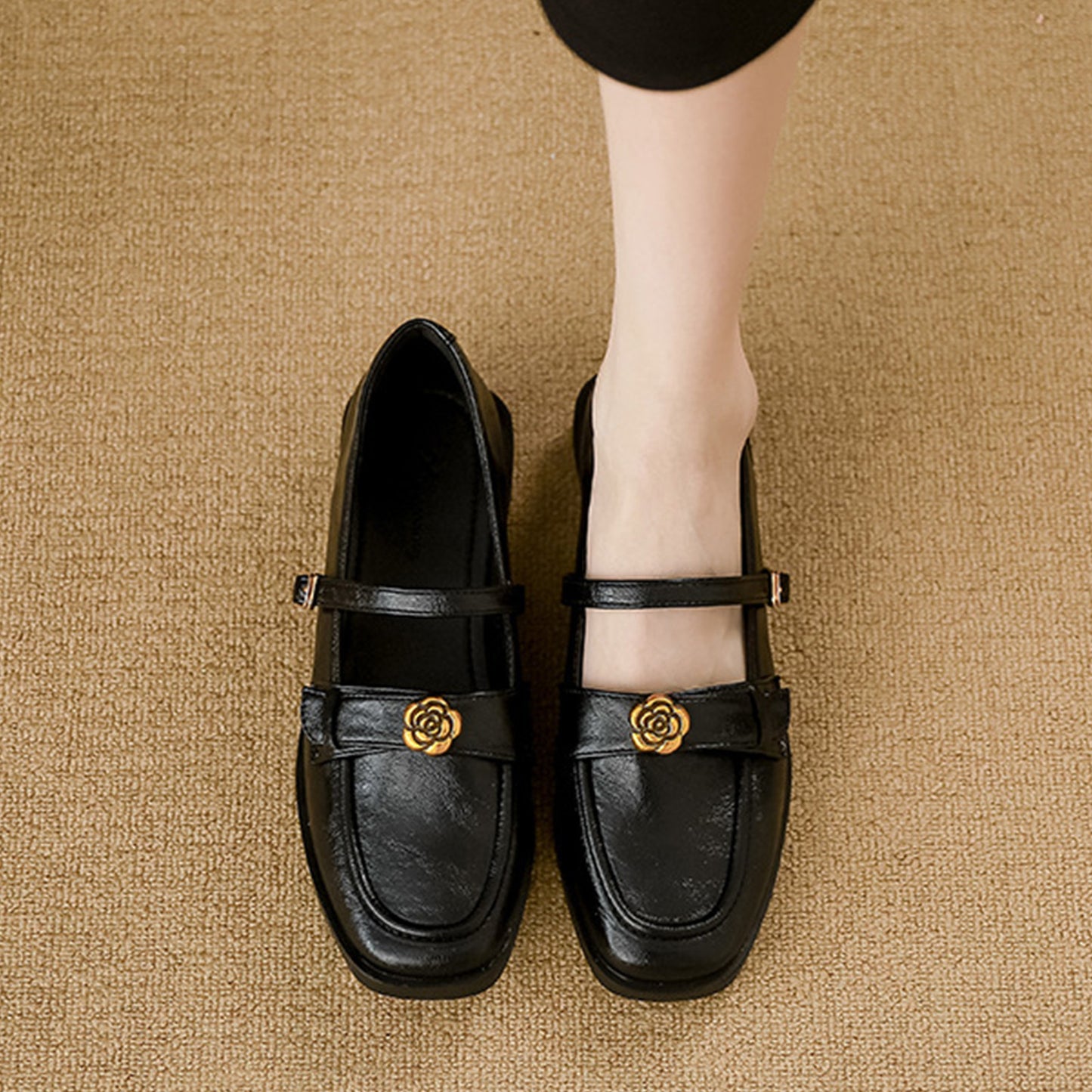 Women's Loafers with Flats with Embellished Straps & Square Toe