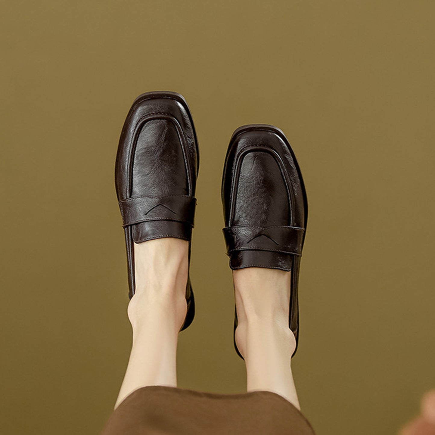 Women's Square-Toe Loafers with Chunky Sole & Modern Strap Detail