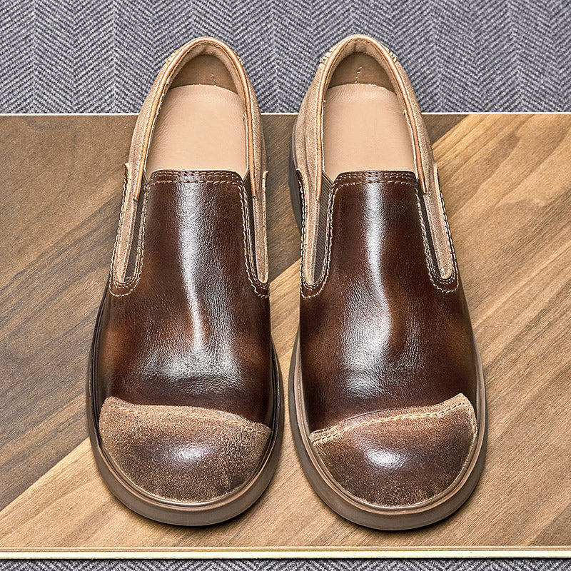 Calf Leather Loafers Shoe for Men Patchwork Toe Slip-on Shoe