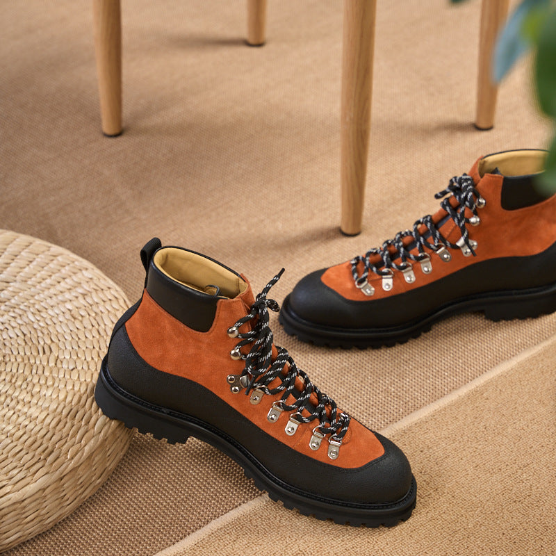 Modern Heritage Work Boots: Contrast Panel Design & Statement Lace Detail