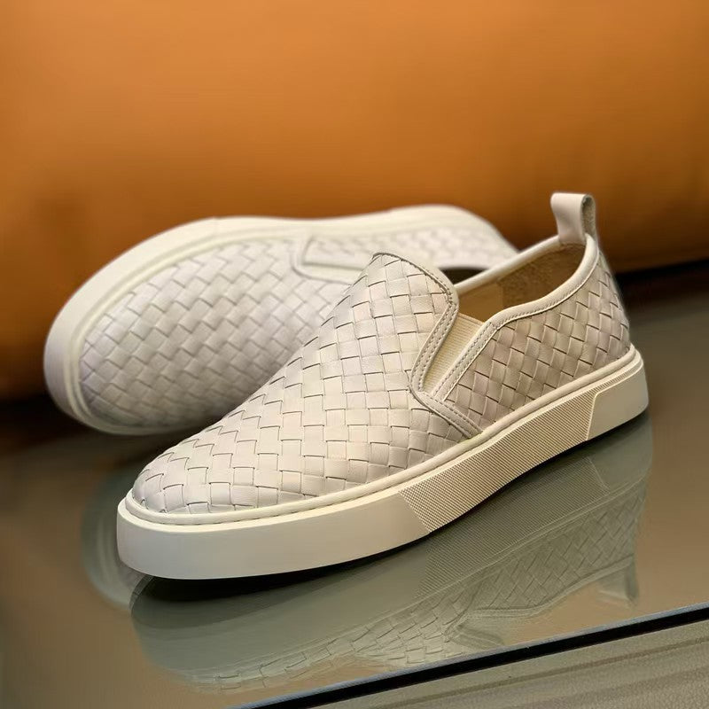 Woven Men Sneakers Calfskin Upper Durable Rubber Soles