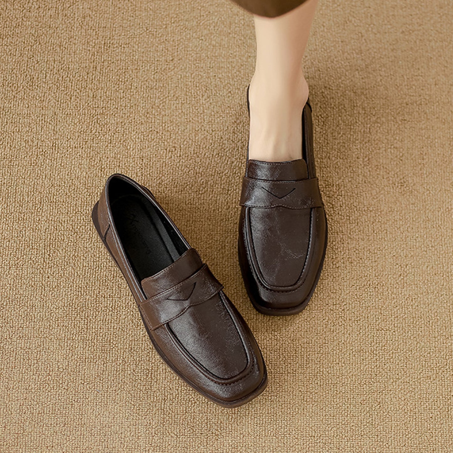 Women's Square-Toe Loafers with Chunky Sole & Modern Strap Detail