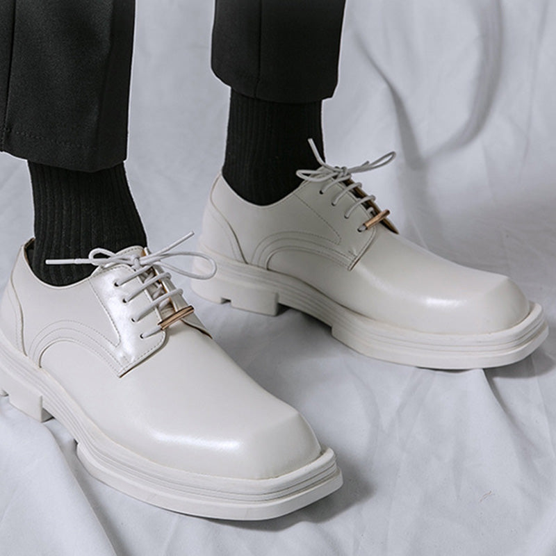 Contemporary Square-Toe Men's Derbys Shoes: Refined Metal Detailing & Modern Silhouette