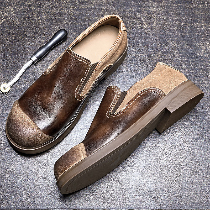 Calf Leather Loafers Shoe for Men Patchwork Toe Slip-on Shoe
