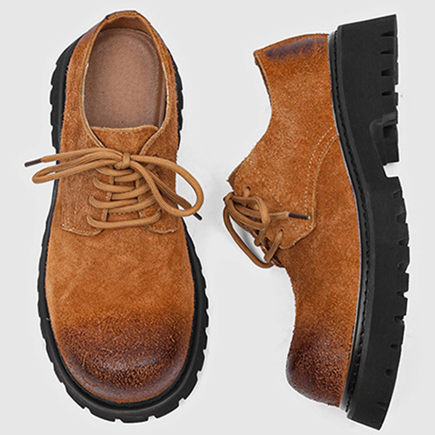 Men's Derby Shoes Retro-Textured Chunky Sole with Distressed Finish