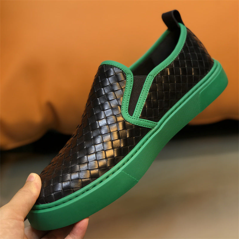 Woven Men Sneakers Calfskin Upper Durable Rubber Soles
