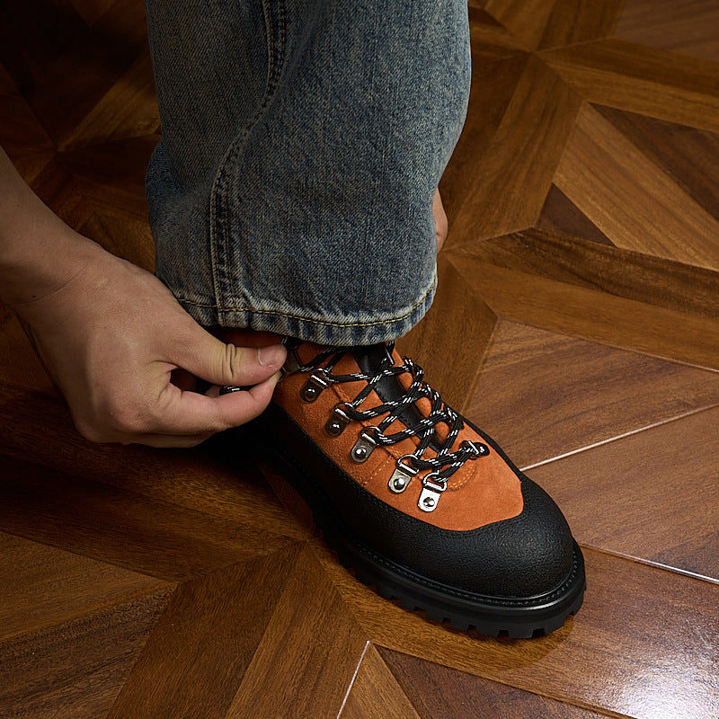 Modern Heritage Work Boots: Contrast Panel Design & Statement Lace Detail