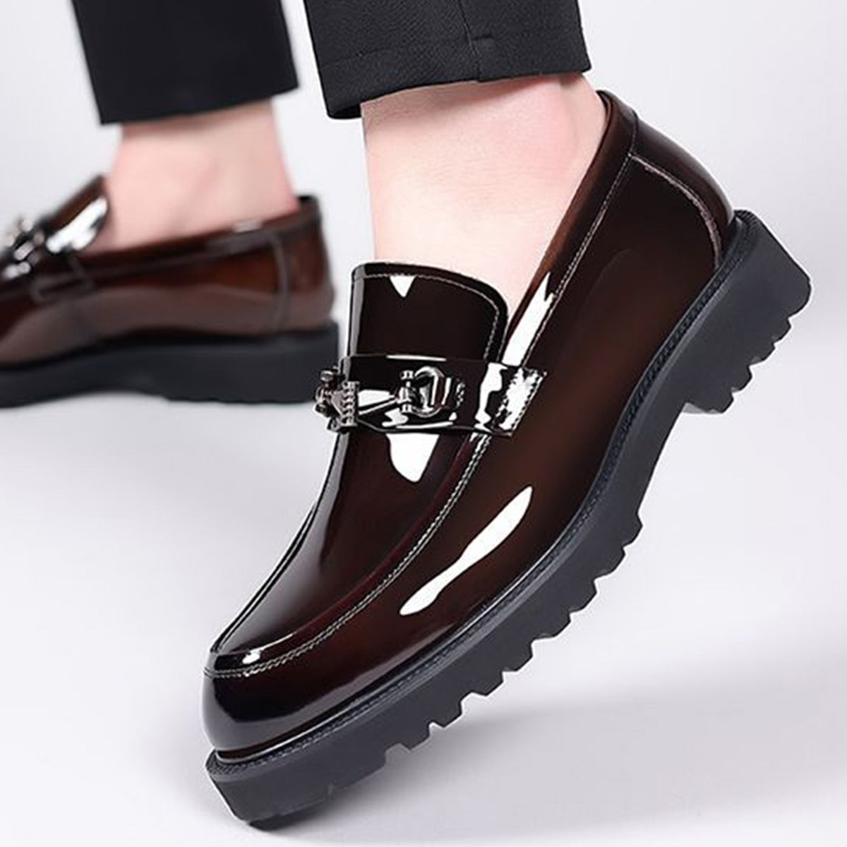 Men's Patent Loafers | with Metal Bit & Sleek Round Toe