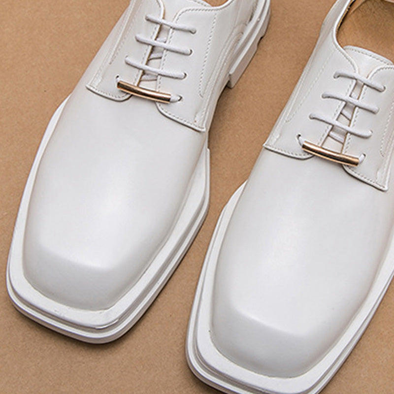 Contemporary Square-Toe Men's Derbys Shoes: Refined Metal Detailing & Modern Silhouette